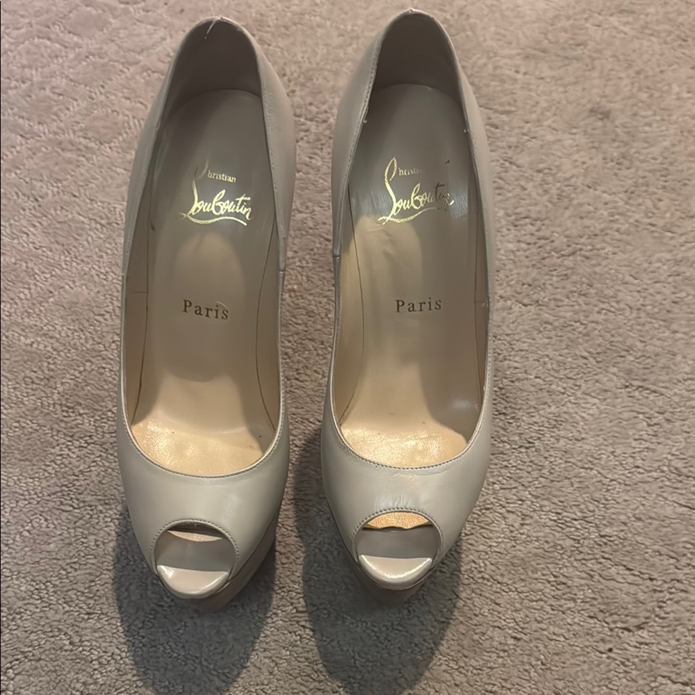 Christian Louboutin Women's Elegant Cream Peep Toe Heels